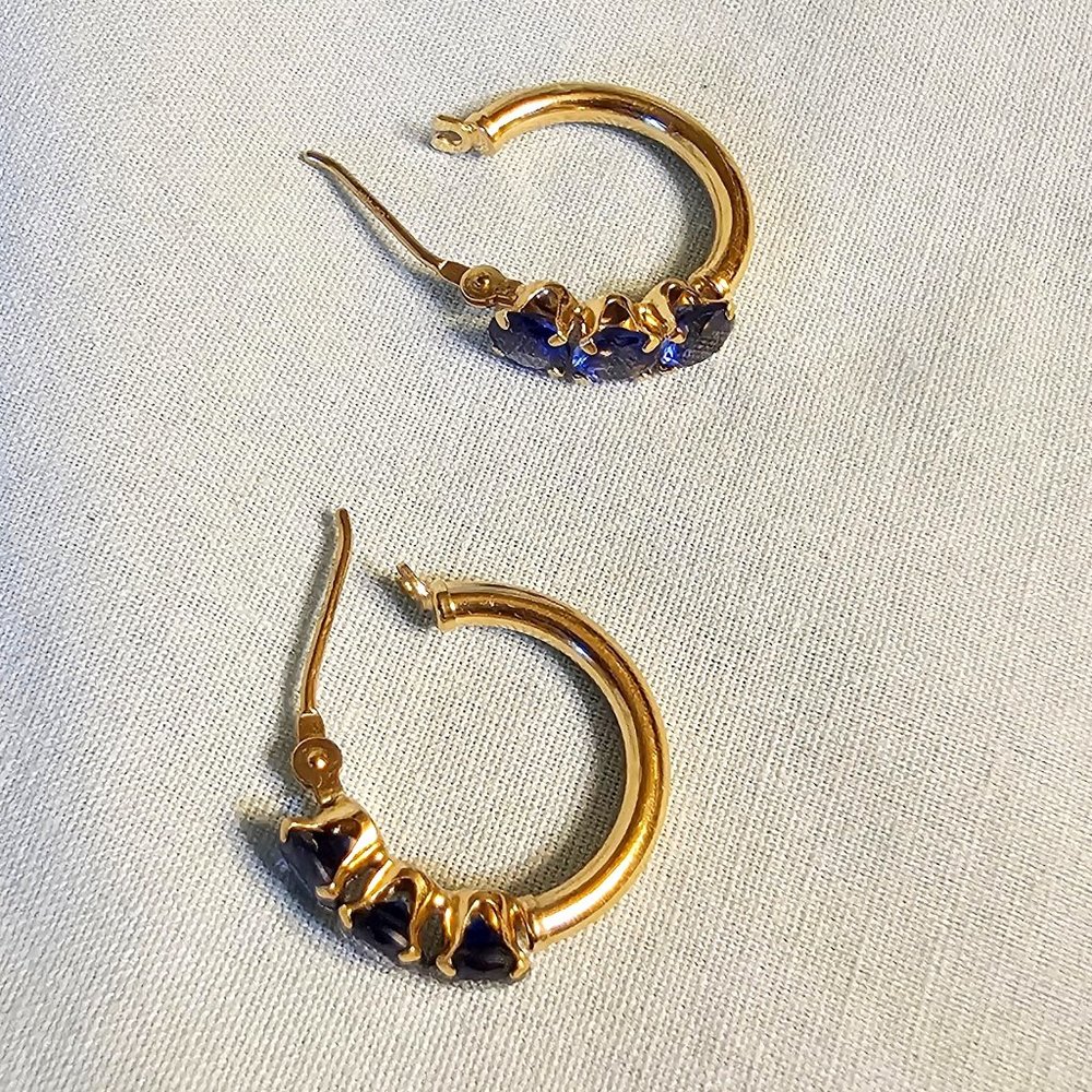 Earrings Gold Hoops with Blue gemstones